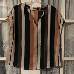 😉Bundle Days😉Women’s SHEIN Vertical Striped Shirt Naturals Brown Green Batwing